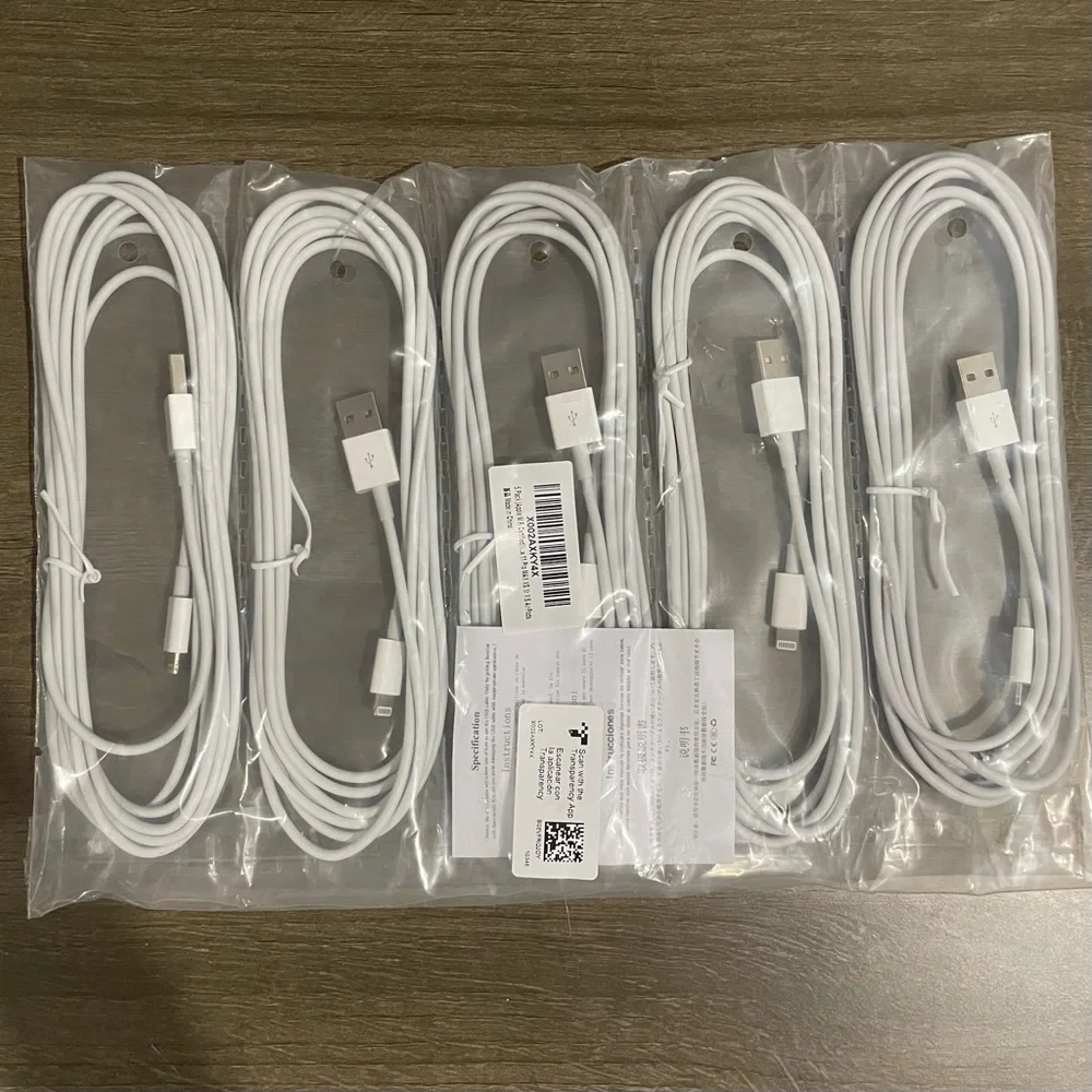 5 pack for iPhone 10ft charging USB cable